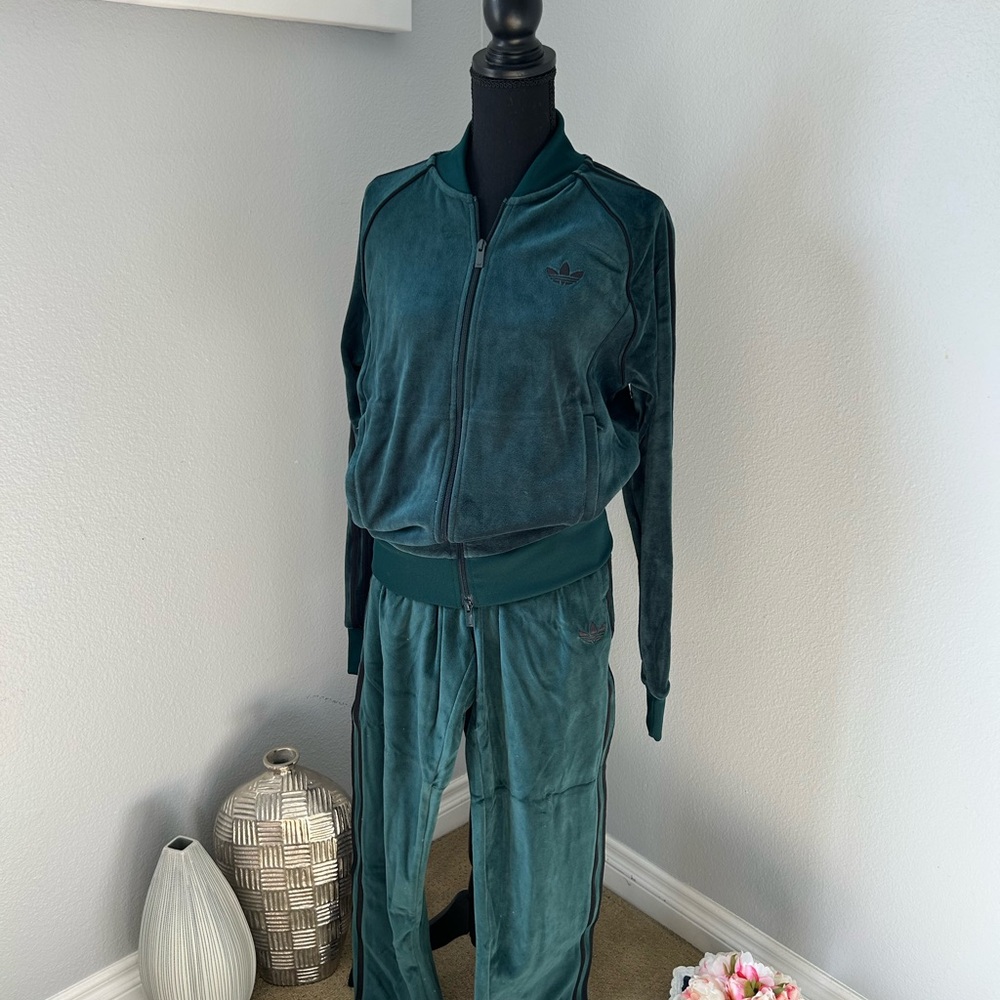 Adidas Dark Teal Velour Tracksuit NWT